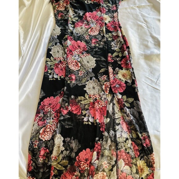 Black Pink Floral Bodycon Maxi Mesh Dress Spring Easter Long Pullover SZ M - Picture 8 of 10